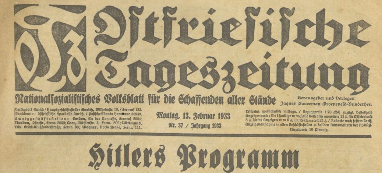 Ostfriesische Tageszeitung - Nr. 37 (13. Februar 1933), Titelblatt